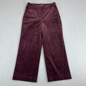 Express Womens Cropped Straight High Rise Corduroy Pants Burgundy Size 2S/2C